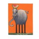 Tableau naïf animaux 19,5x25 cm - Eléphant fond orange