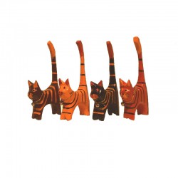 4 Cats H11 cm wood painted brown tabby