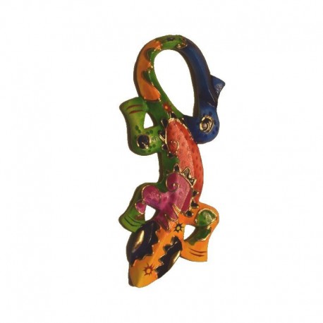 Wall deco gecko painted wood H29 cm - Multicolored