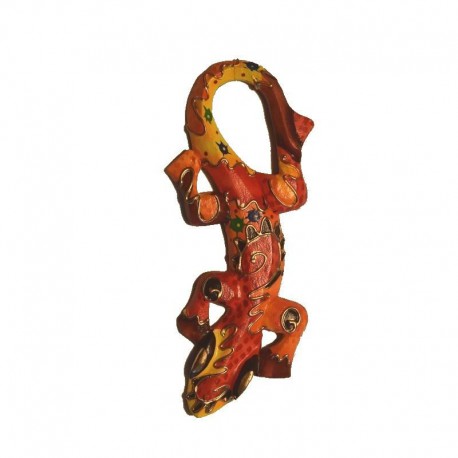 Gecko en bois peint H29 cm - Rouge