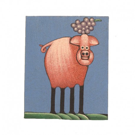 Painting naive animals 19,5x25 cm - Pig with grappe