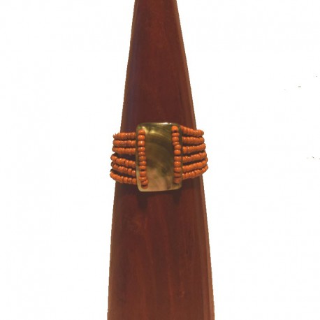 Bracelet perles et nacre rectangle 4cm - Orange