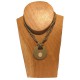 Collier perles pendentif rond coquillage - Beige