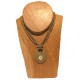 Necklace beads oval pendant with seashell - Beige