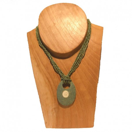 Collier perles pendentif ovale coquillage - Bleu-vert