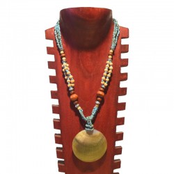 Necklace beads, wood and nacre - Blue-green