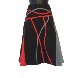 Flared mid-long cotton skirt - Black, gray and red