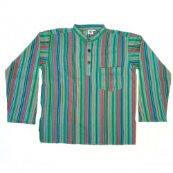 Stripped cotton shirt S - Green/turquoise/red-purple
