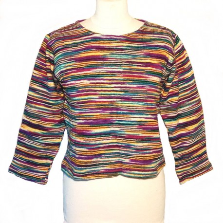 Short purple and yellow cotton sweater