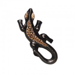 Wall gecko painted wood H20 cm black and brown