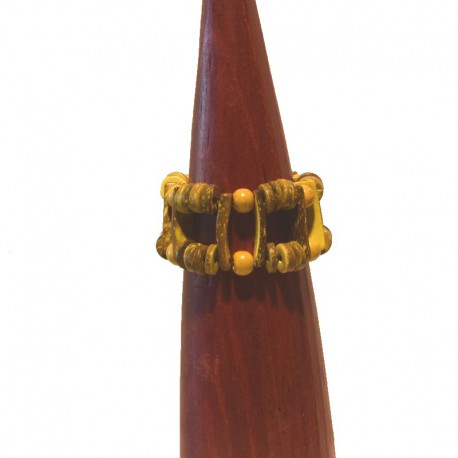 Bracelet 3,5 cm perles bois - Jaune - sur présentoir