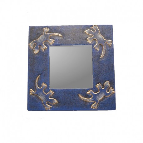 Miroir 20 cm bleu chiné design gecko