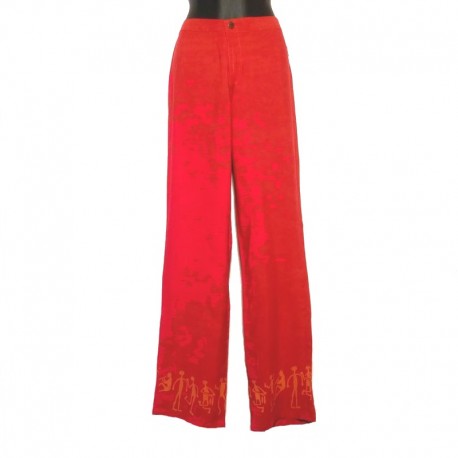 Pantalon droit en rayonne - Rouge design orange