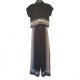 Mao collar top in rayon - Black with blue-gray and beige design - with his pants