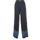 Pantalon droit design fleur - Bleu foncé design bleu clair