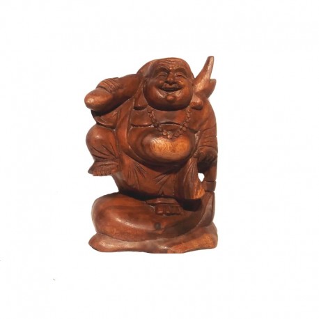 Bouddha rieur debout H20 cm en bois foncé
