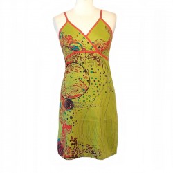 Indian short dress back smocked - S size - Green - Model 01