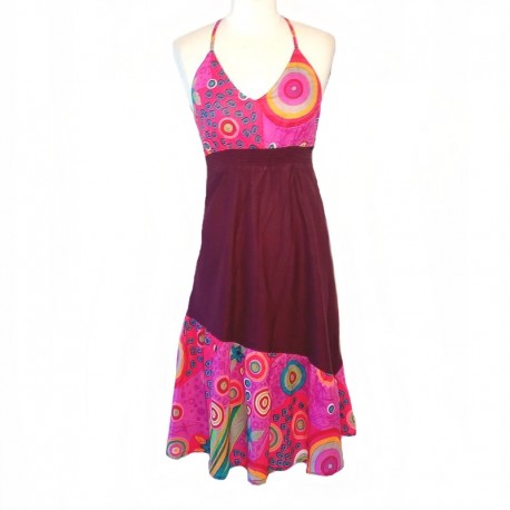 Ethnic long dress L / 42 - Plum and pink