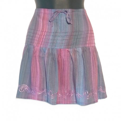 Rayon short skirt with embroidery - free size - Purple and blue-gray with light purple embroidery