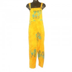 Yellow rayon overalls with butterfly design - size M