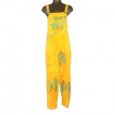 Yellow rayon overalls with butterfly design - size M