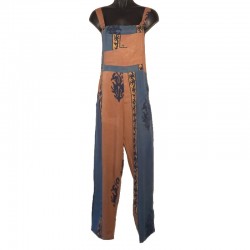 Brown and blue rayon overalls size M